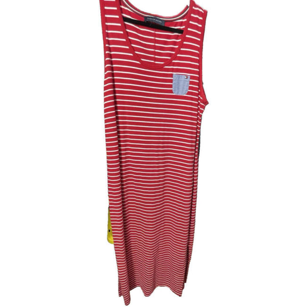 Tommy Hilfiger Red White Striped Cotton T-Shirt Tank Maxi Dress Size XL